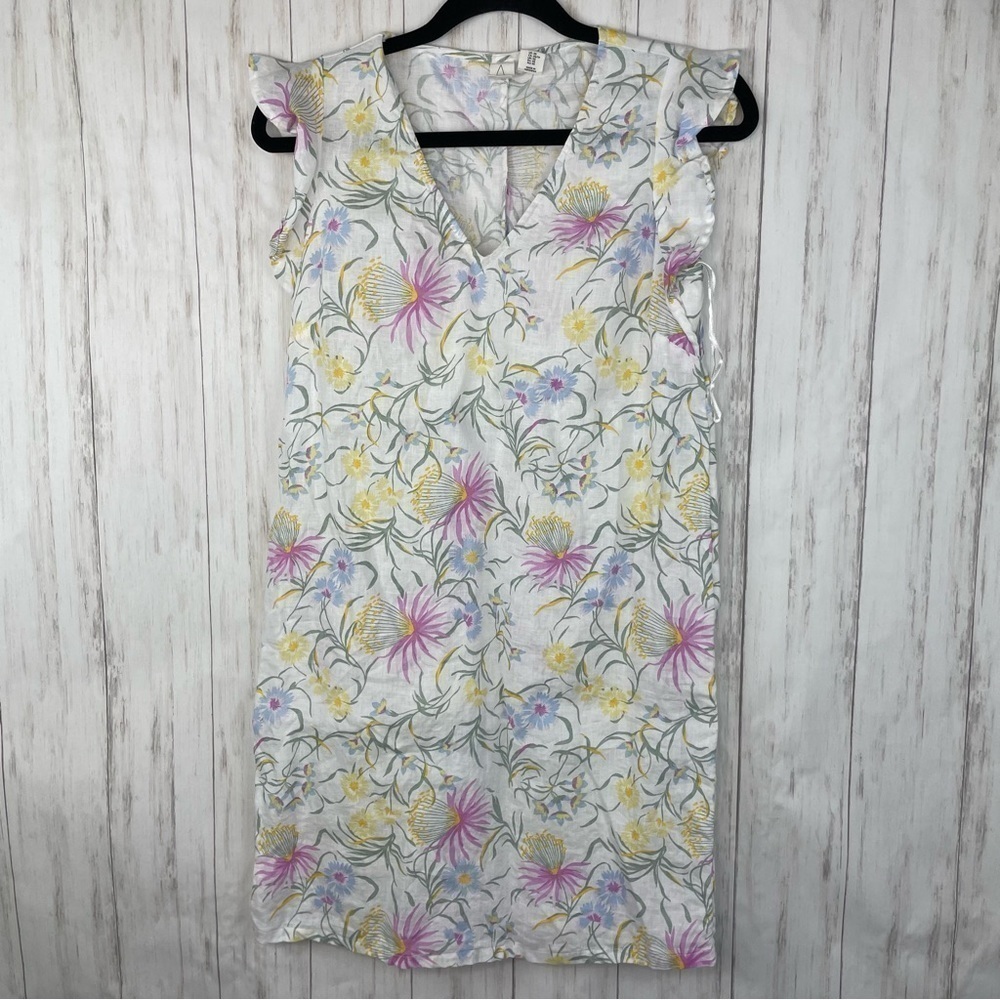 Joie 100% Linen Sleeveless Ditsy Floral Tiered Babydoll Mini Dress Size XS